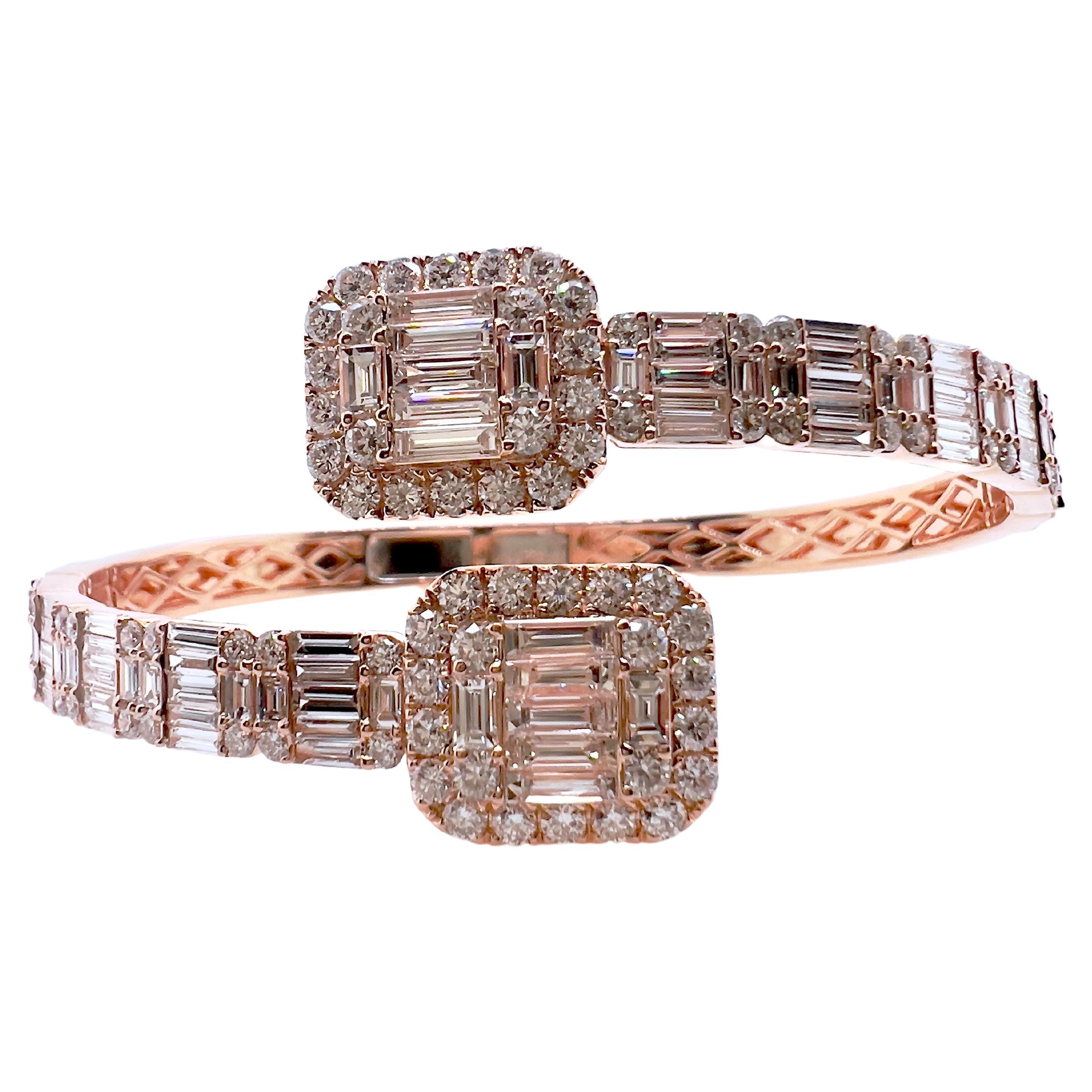 18k Rose Gold Diamond Bypass Style Bangle For Sale