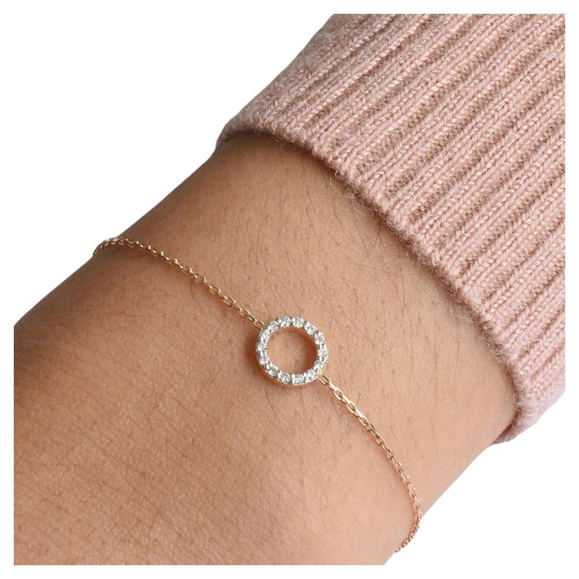 18k Rose Gold Diamond Circle Bracelet Pave Diamond Halo Round Bracelet