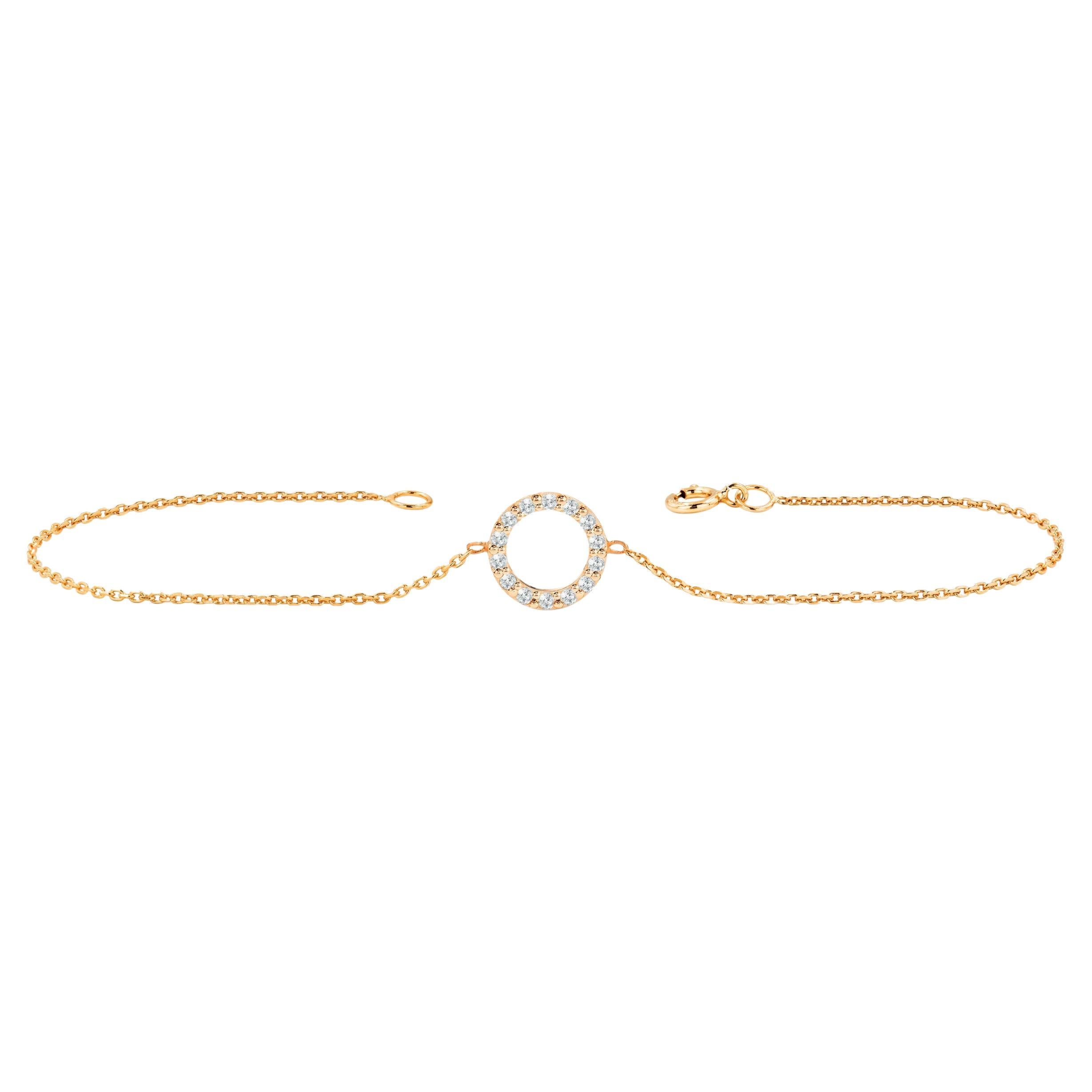 Bracelet rond en or 18 carats avec diamants pavés et halo de diamants