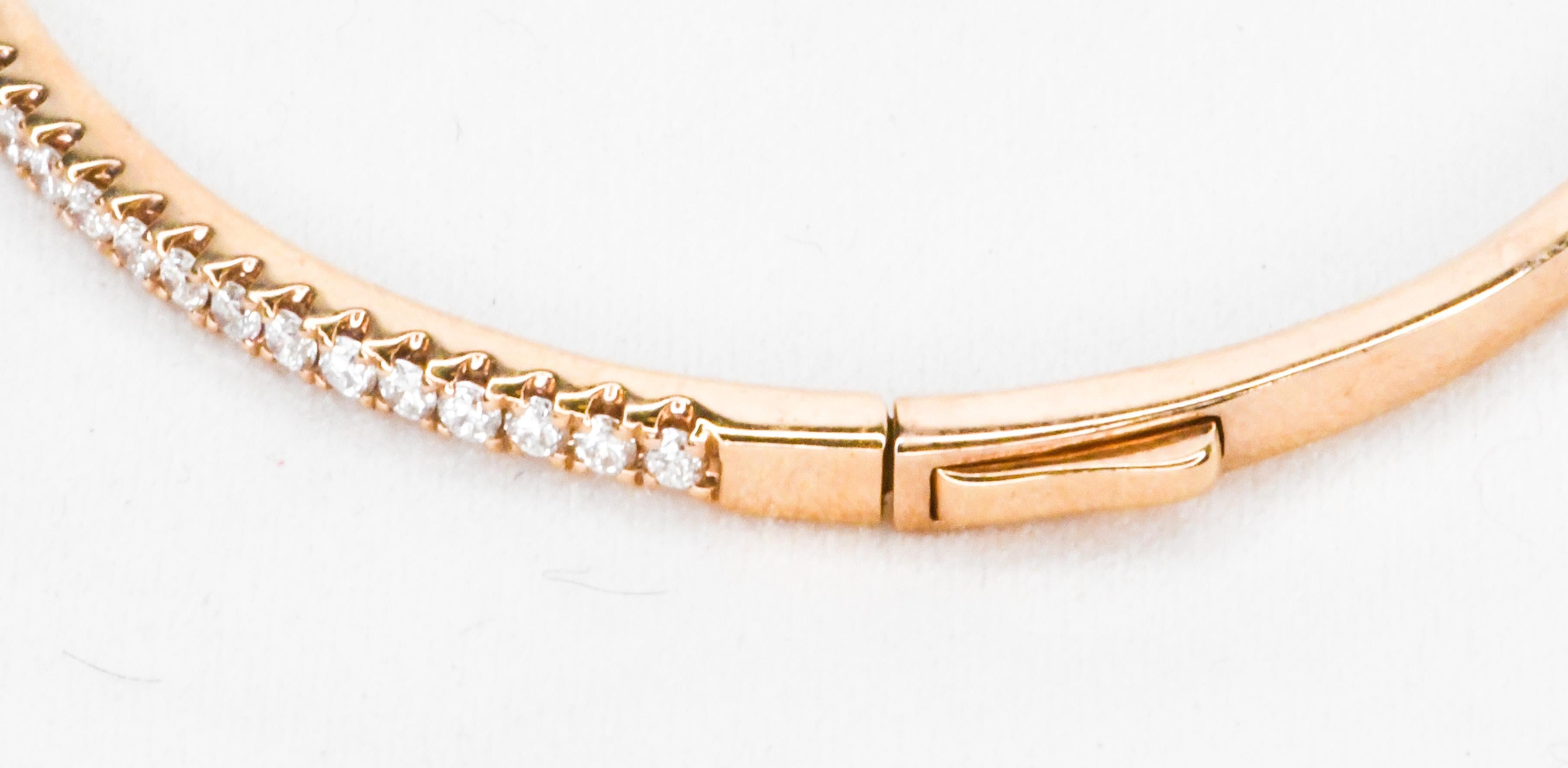 Round Cut 18 Karat Rose Gold Diamond Clamper Bangle Bracelet with Diamonds For Sale
