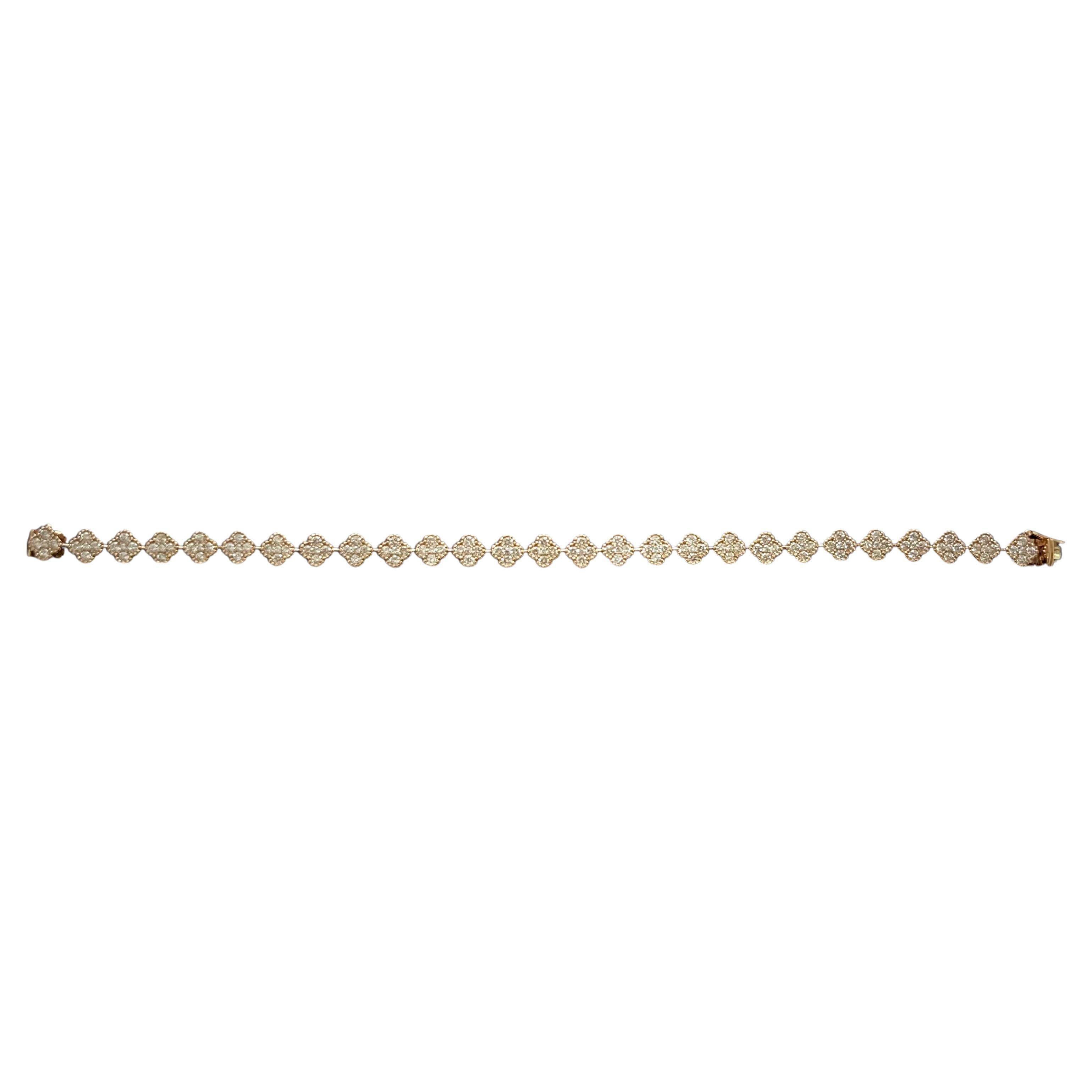 Pulsera de tenis estilo trébol con diamantes en oro rosa de 18k Corte brillante en venta