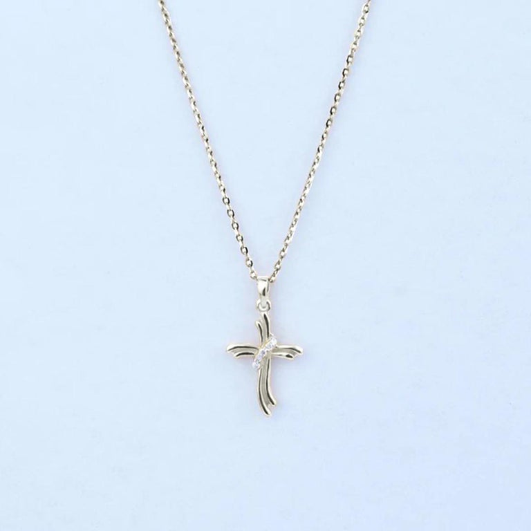 18k Gold Diamond Cross Necklace Diamond Cross Pendant Communion Gift For  Sale at 1stDibs