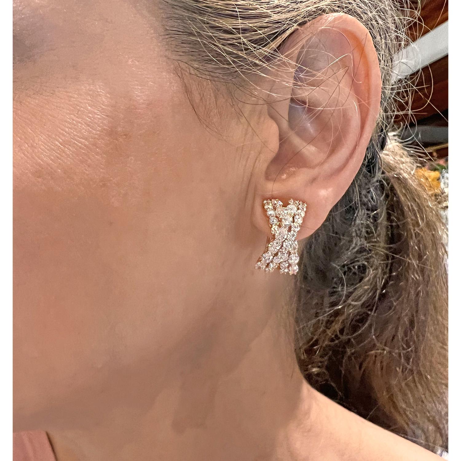 Brilliant Cut 18k Rose Gold Diamond Crossover Earrings