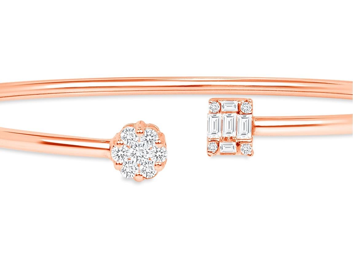 Moderne Bracelet manchette en or rose 18 carats avec diamants 0,50 carat, bracelet jonc ouvert en vente