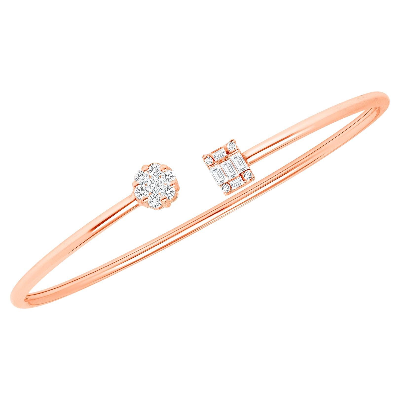 Bracelet manchette en or rose 18 carats avec diamants 0,50 carat, bracelet jonc ouvert