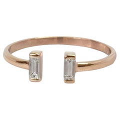 18k Rose Gold Diamond Cuff Ring Vertical Baguette Diamond Open Ring