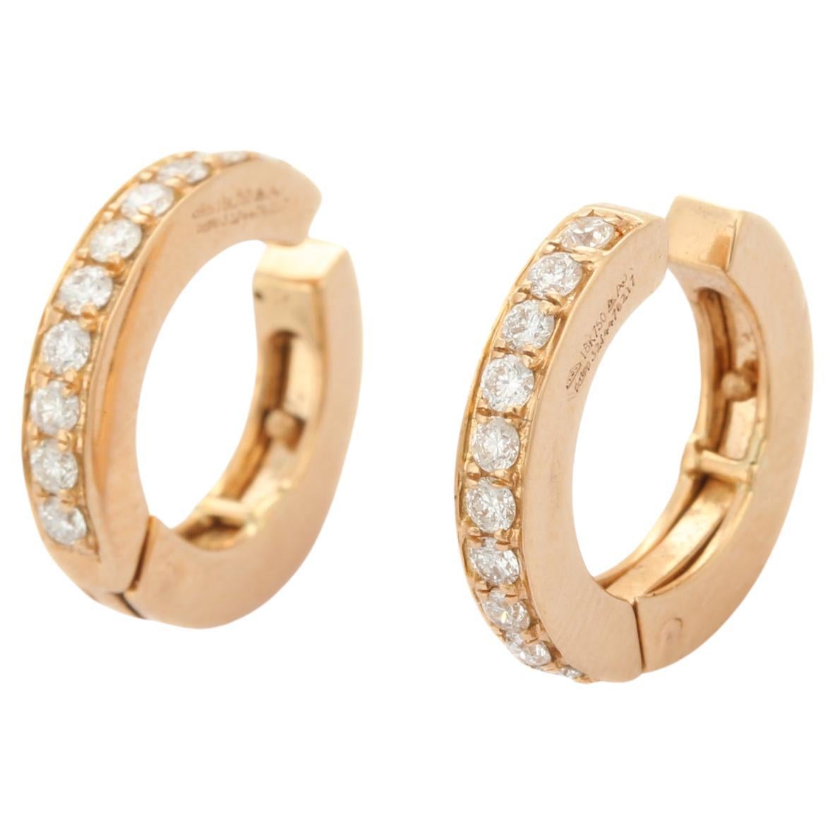 18K Rose Gold Diamond Dainty Hoop Earrings For Sale