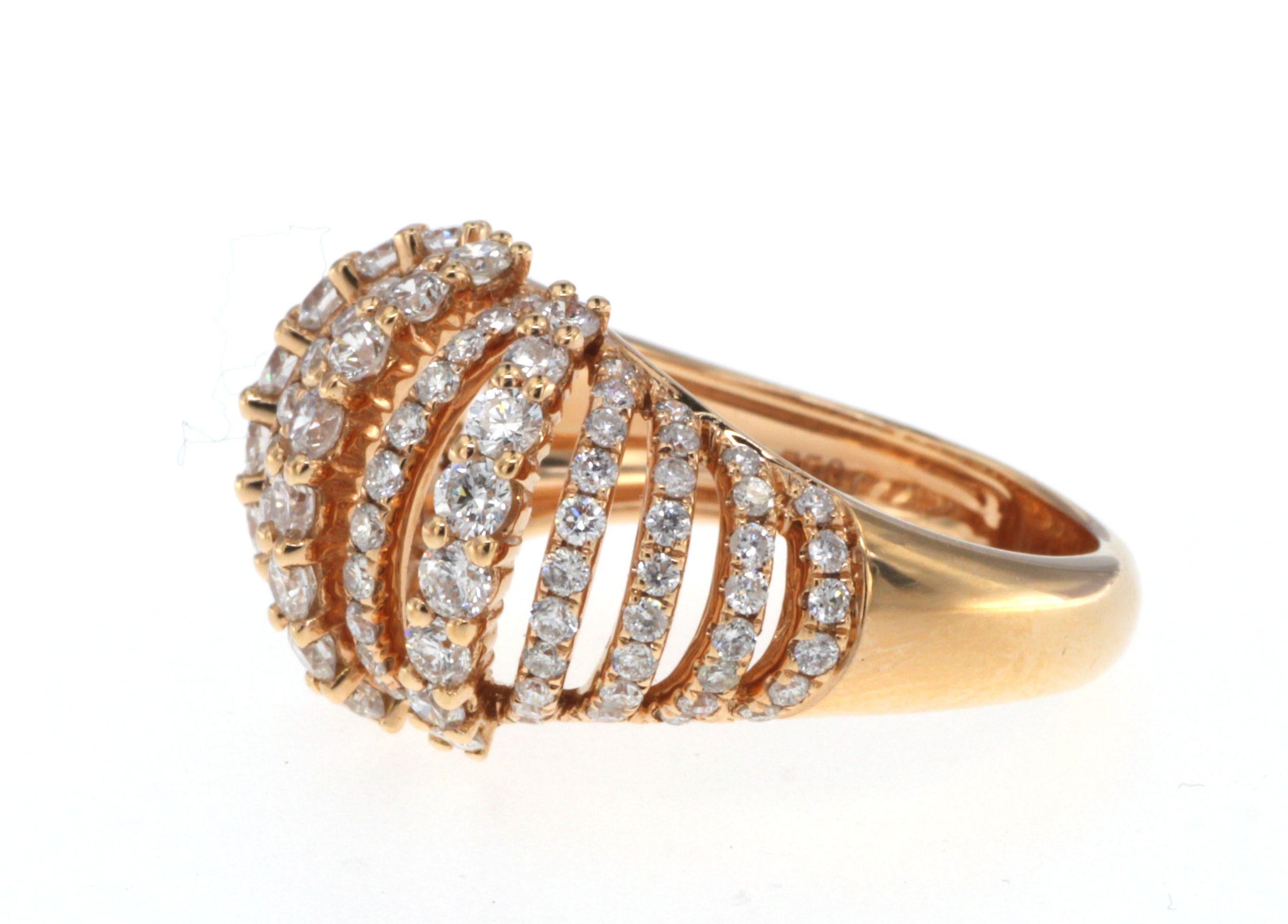 Contemporary 1.64Ct Diamond Dome Ring in 18K Rose Gold  For Sale