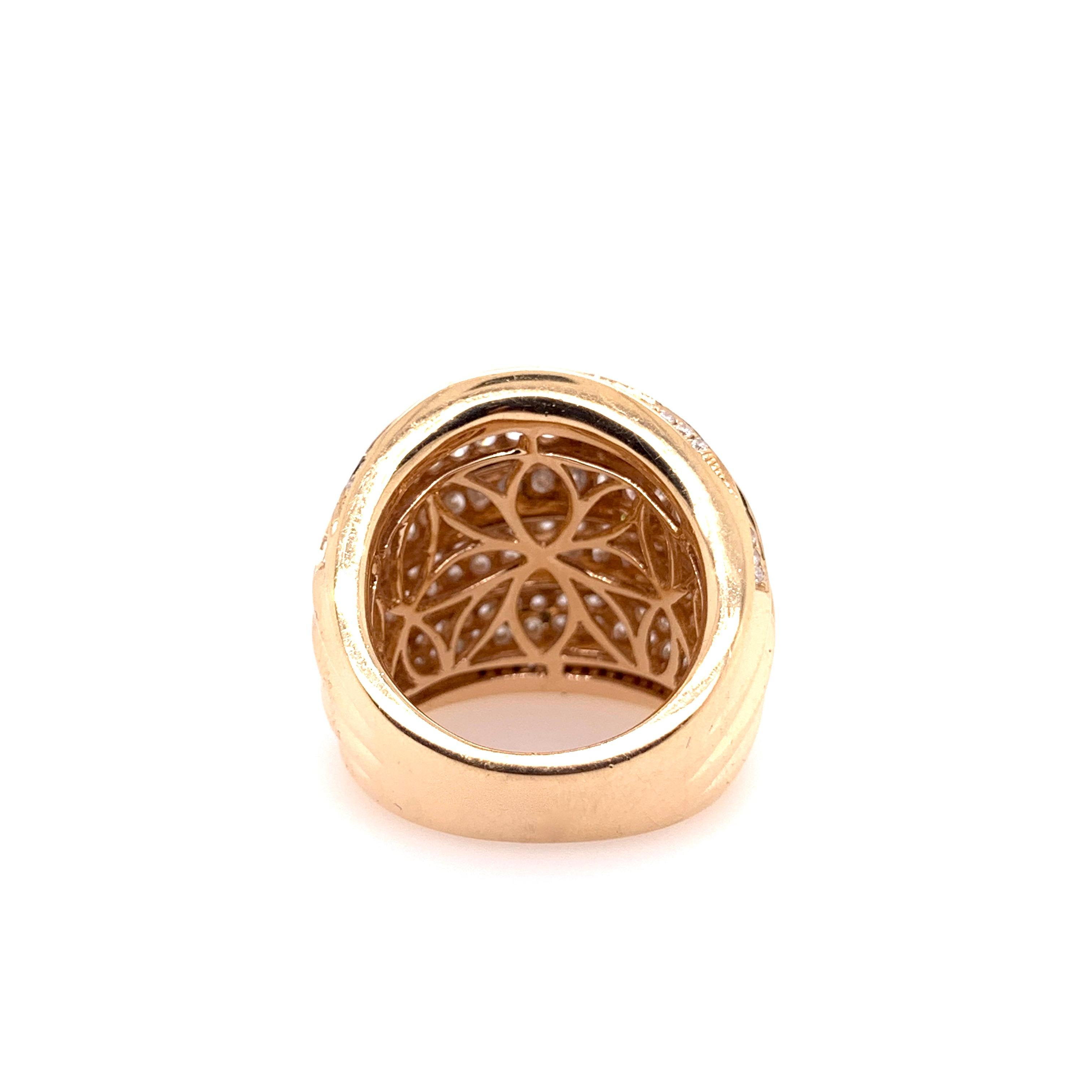 Contemporary 18 Karat Rose Gold Diamond Domed Cocktail Dinner Ring For Sale