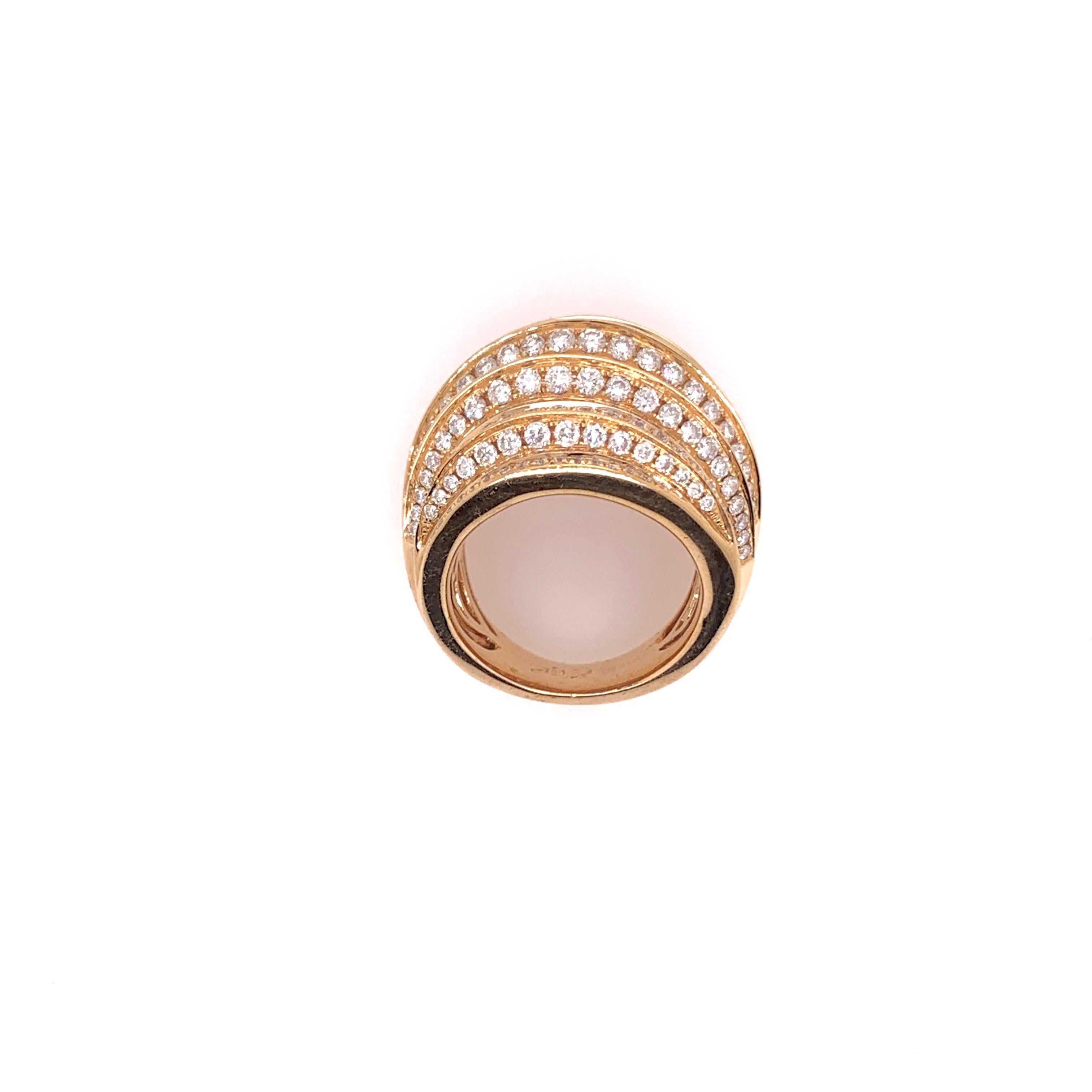 Round Cut 18 Karat Rose Gold Diamond Domed Cocktail Dinner Ring For Sale