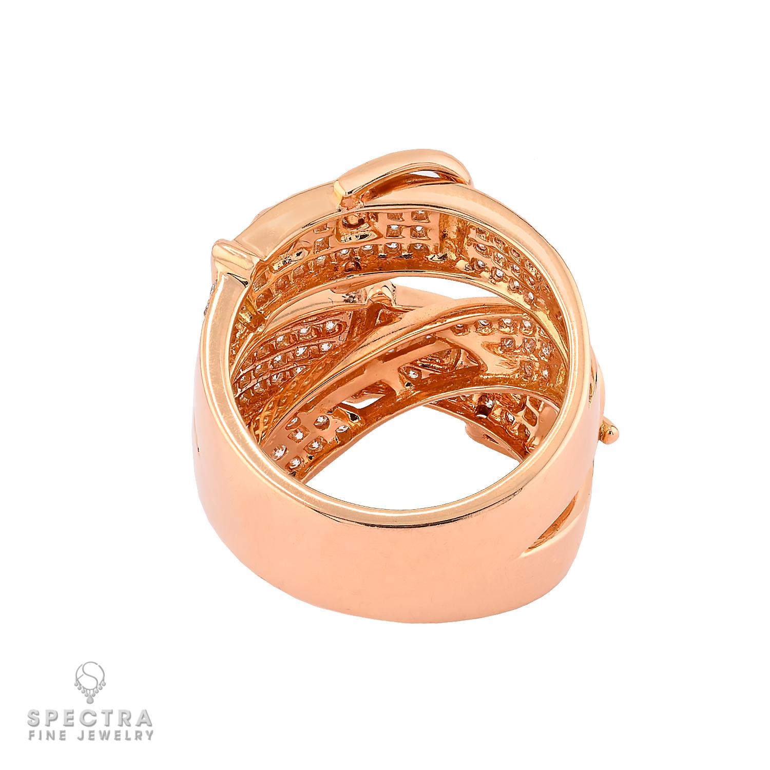 Contemporary 18K Rose Gold Diamond Double Buckle Cocktail Ring For Sale
