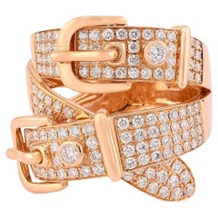 18K Rose Gold Diamond Double Buckle Cocktail Ring