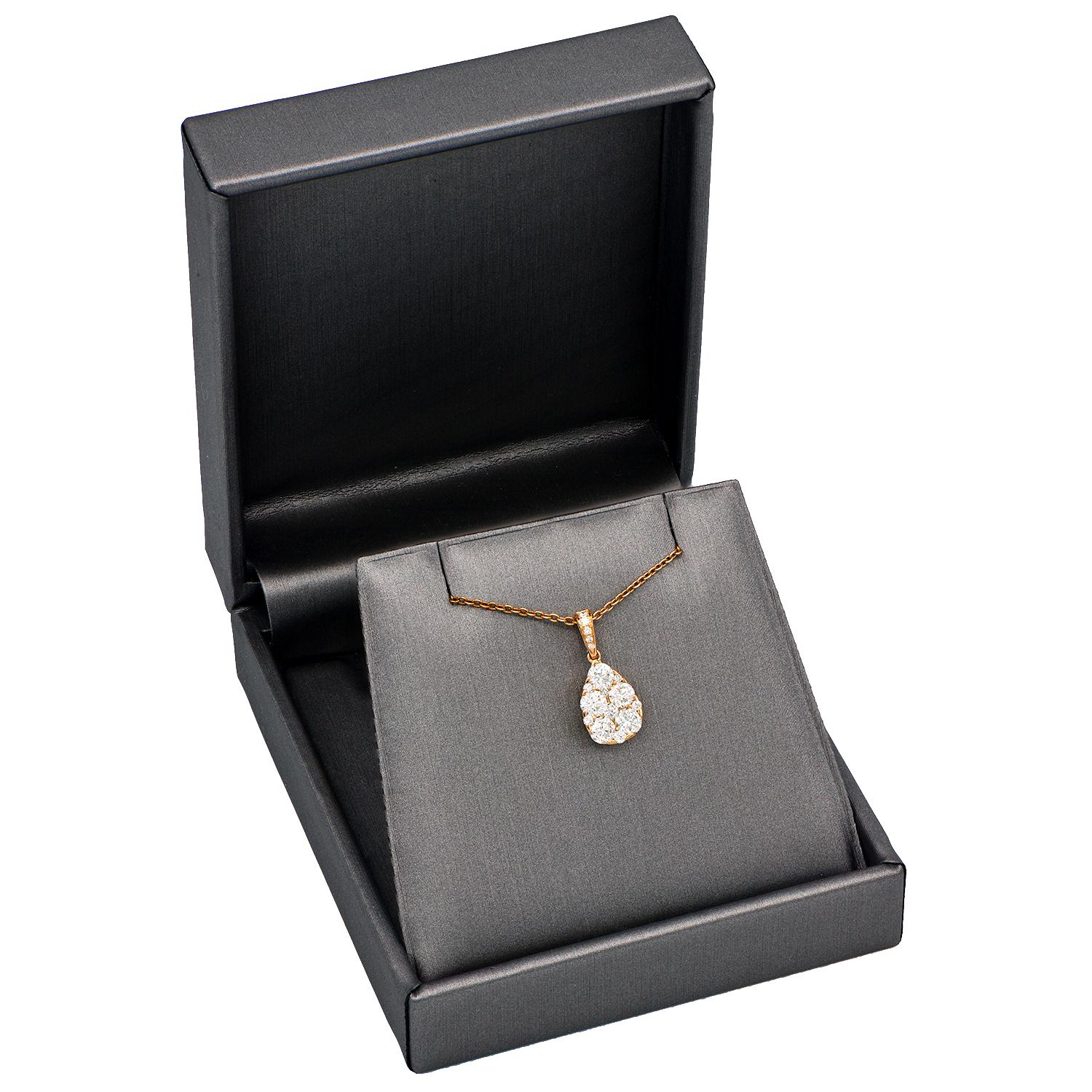 Contemporary 18k Rose Gold Diamond Drop Cluster Pendant with Chain For Sale