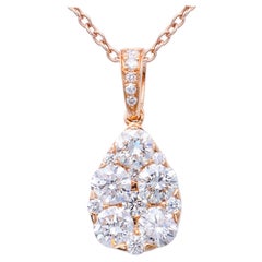 18k Rose Gold Diamond Drop Cluster Pendant with Chain
