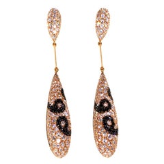 Vintage 4.46ct White And Black Pave Diamond Dangle Earring In 18 Karat Rose Gold