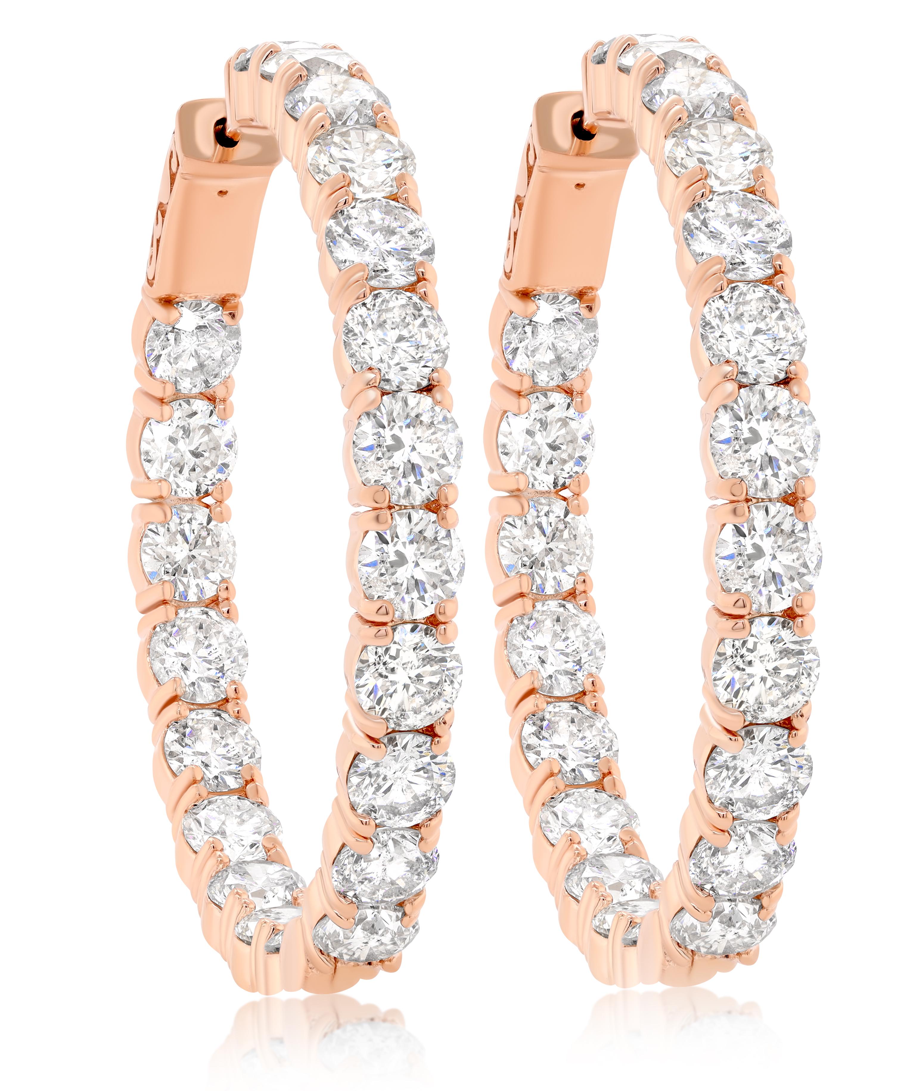 Round Cut 18K Rose Gold Diamond Earrings For Sale