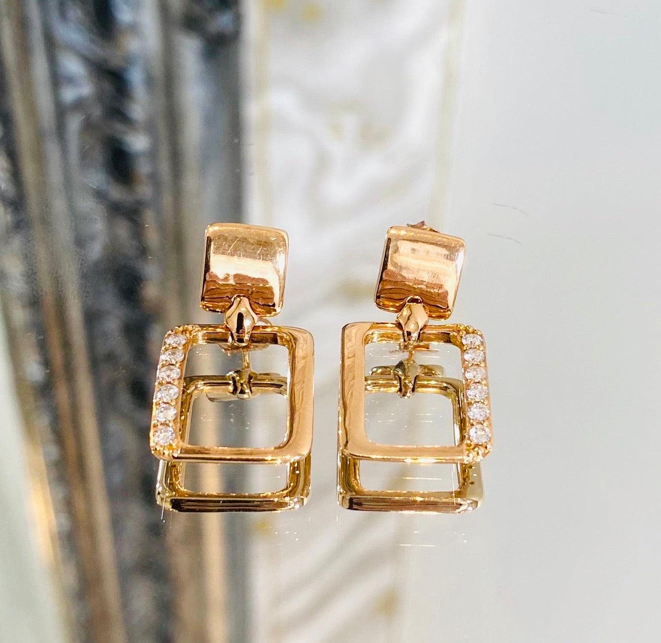 Contemporary 18k Rose Gold & Diamond Earrings For Sale