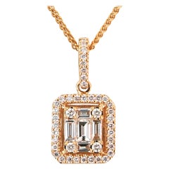 18K Rose Gold Diamond Emerald Illusion Pendant with Diamond Halo and Chain