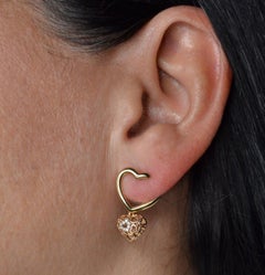 18K Rose Gold Diamond Heart Charm Drop Earrings