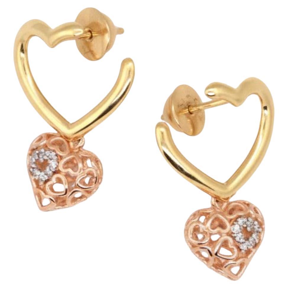 Orecchini a goccia con cuore e diamante in oro rosa 18K