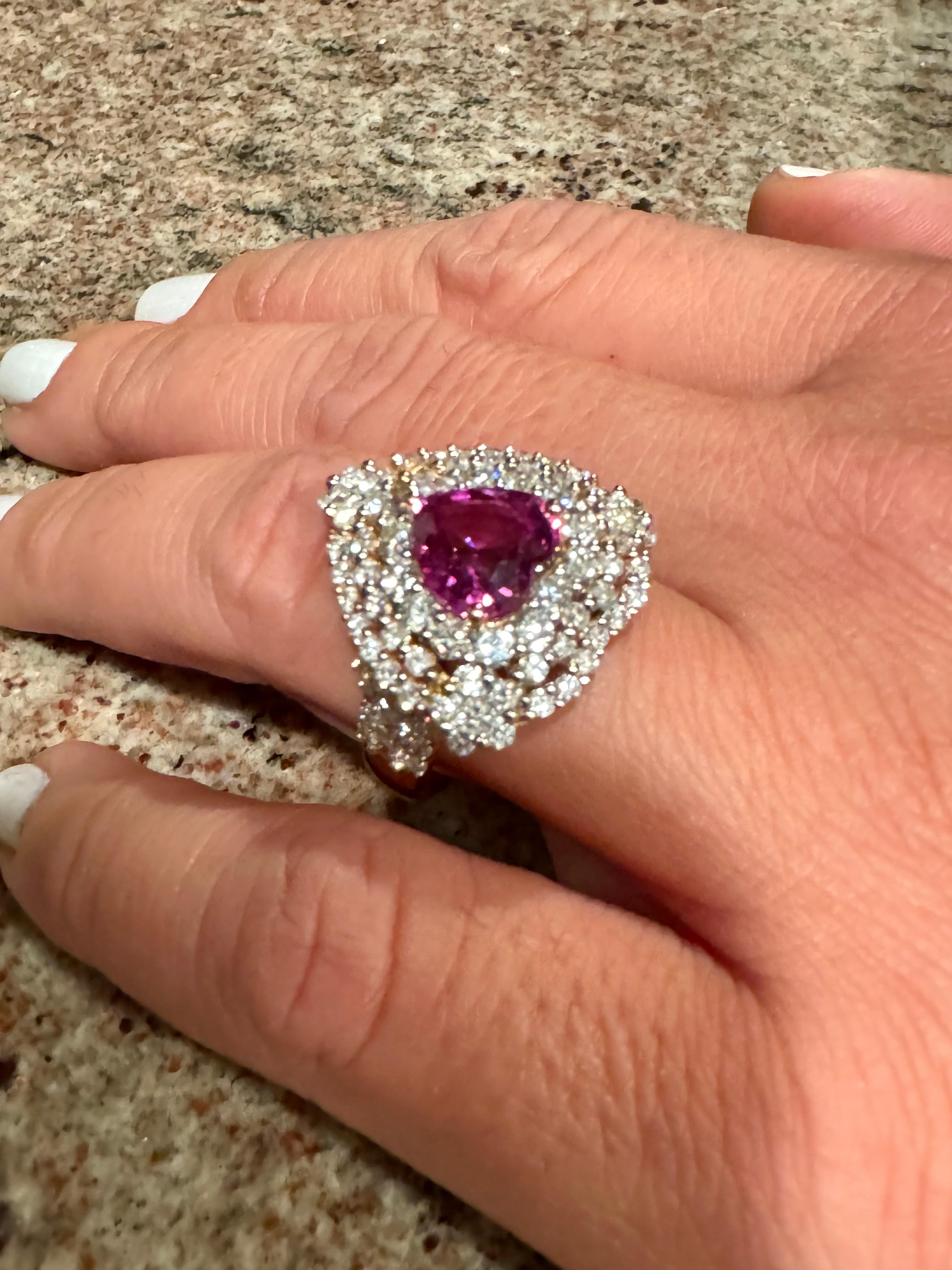 18K Rose Gold Diamond Heart GIA Certified 3.50 Carat No Heat Pink Sapphire Ring For Sale 5