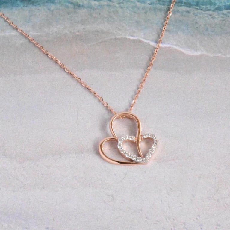 Modern 18k Gold Diamond Heart Necklace Micro Pave Diamond Necklace For Sale