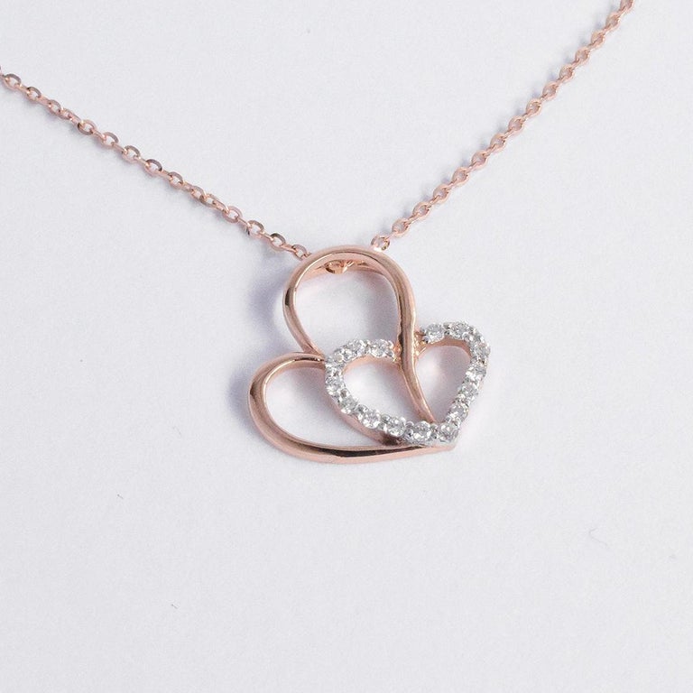 Women's or Men's 18k Gold Diamond Heart Necklace Micro Pave Diamond Necklace For Sale
