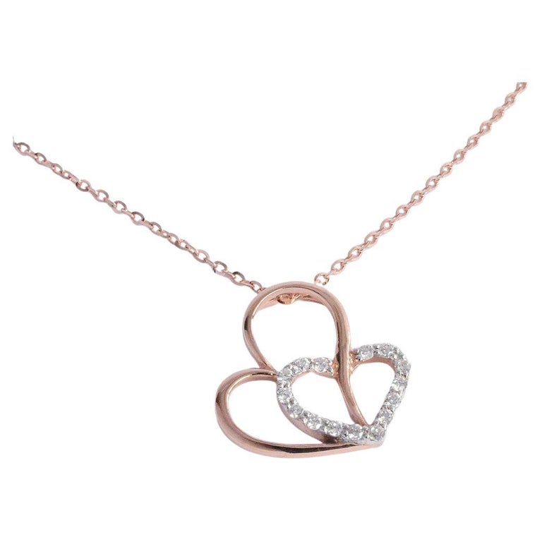 18k Gold Diamond Heart Necklace Micro Pave Diamond Necklace For Sale