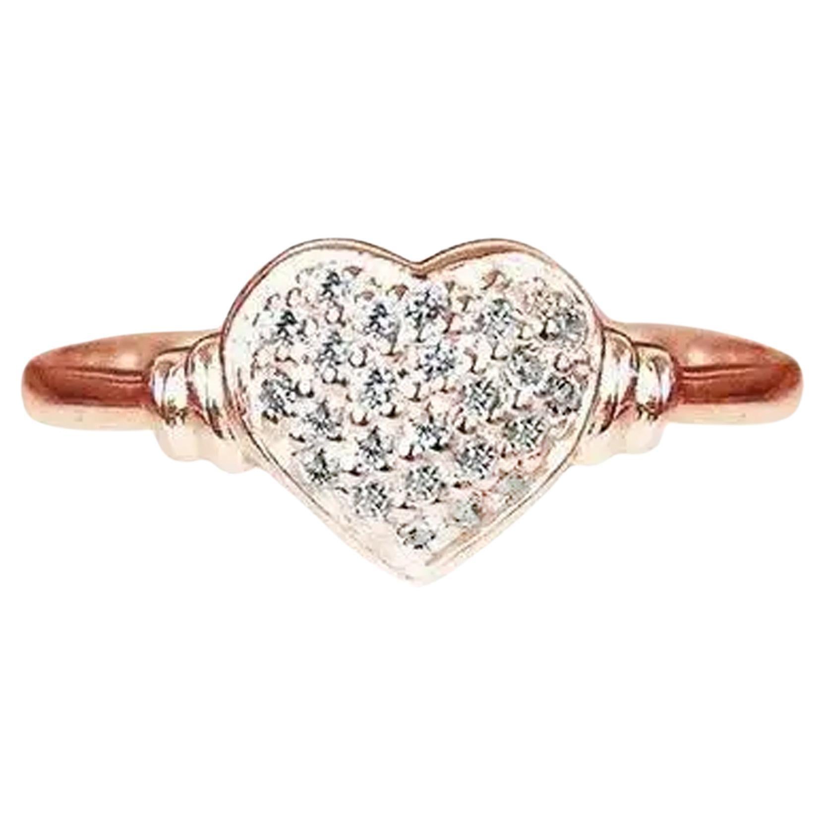 En vente :  Bague de fianailles en or 18k avec coeur en diamant Pave Heart Ring