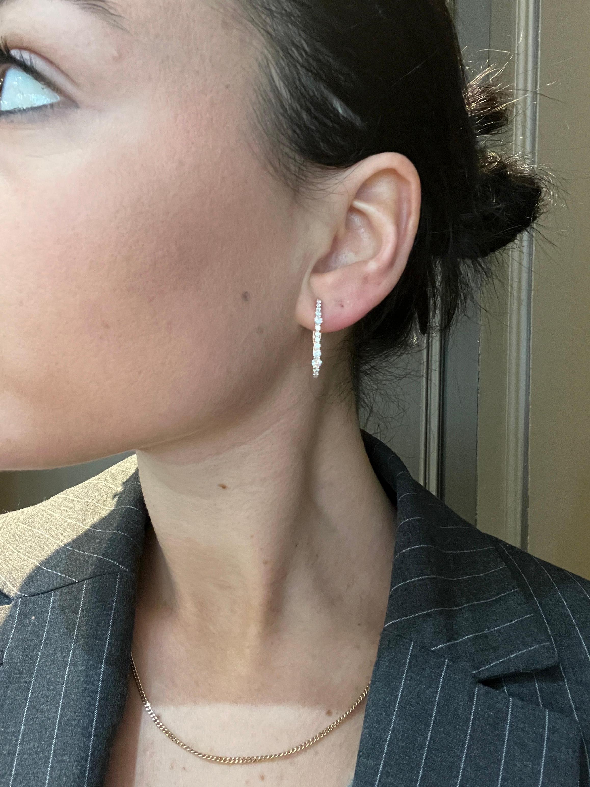 Contemporary 18K Rose Gold Diamond Hoop Earrings For Sale