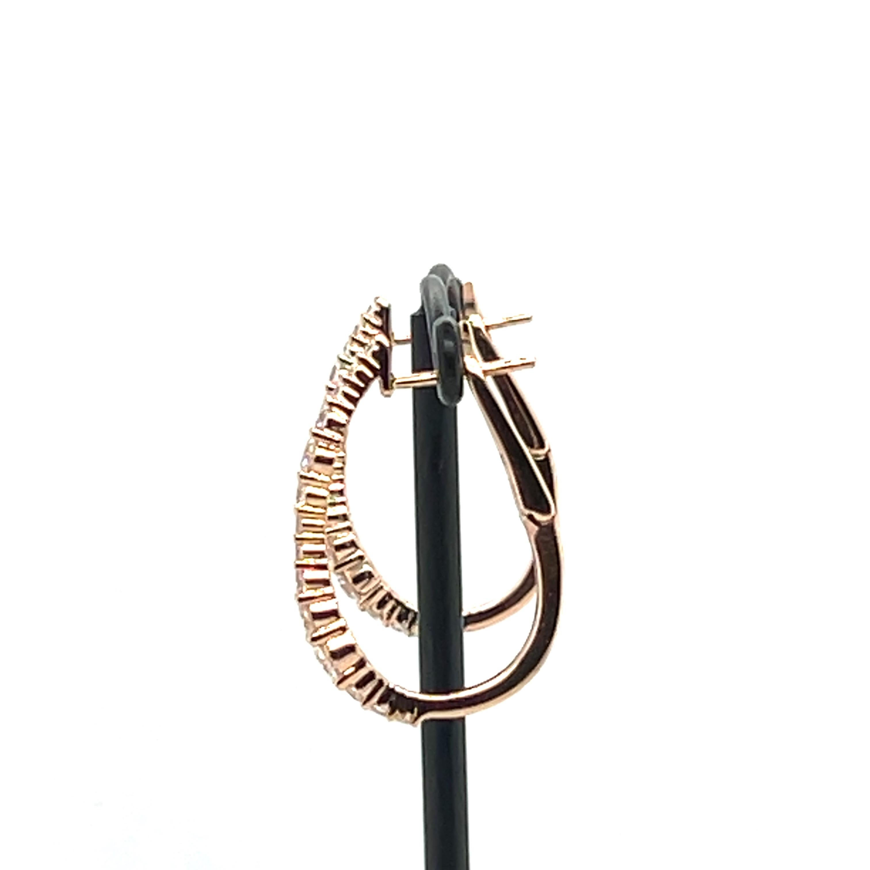 Brilliant Cut 18K Rose Gold Diamond Hoop Earrings For Sale