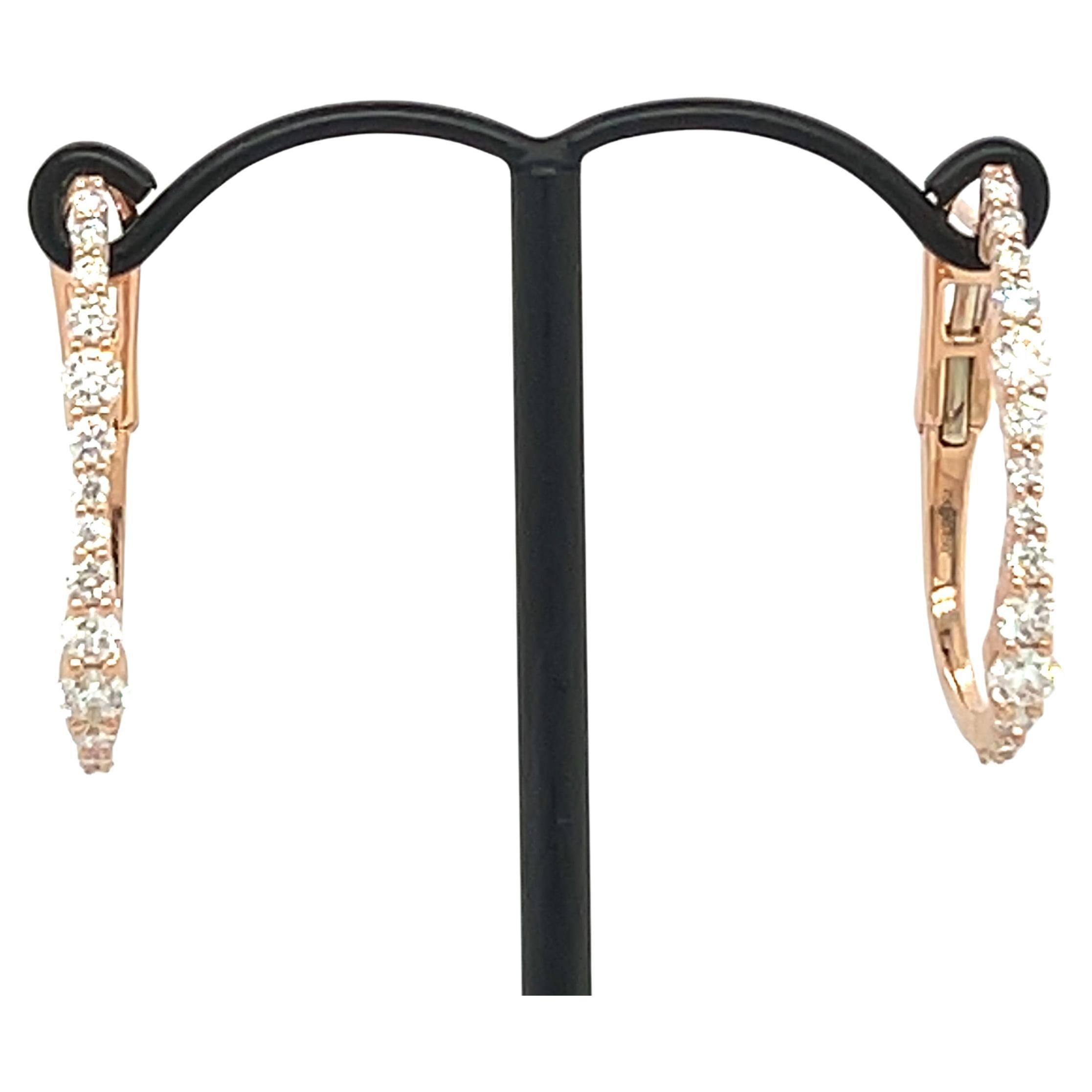Pendientes de aro de diamantes de oro rosa de 18 quilates