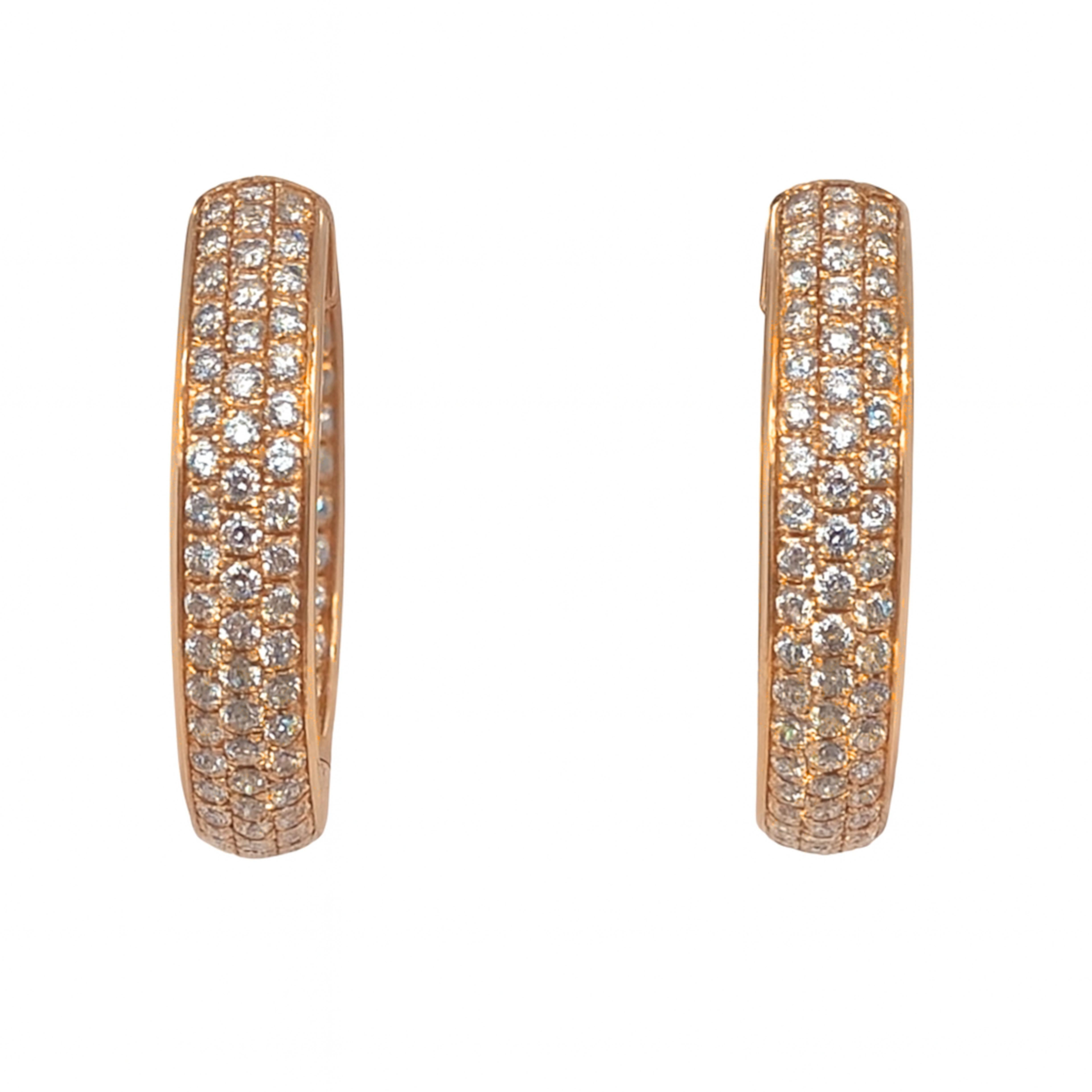 Taglio rotondo Orecchini a cerchio con diamanti in oro rosa 18K - 5,69 carati in vendita