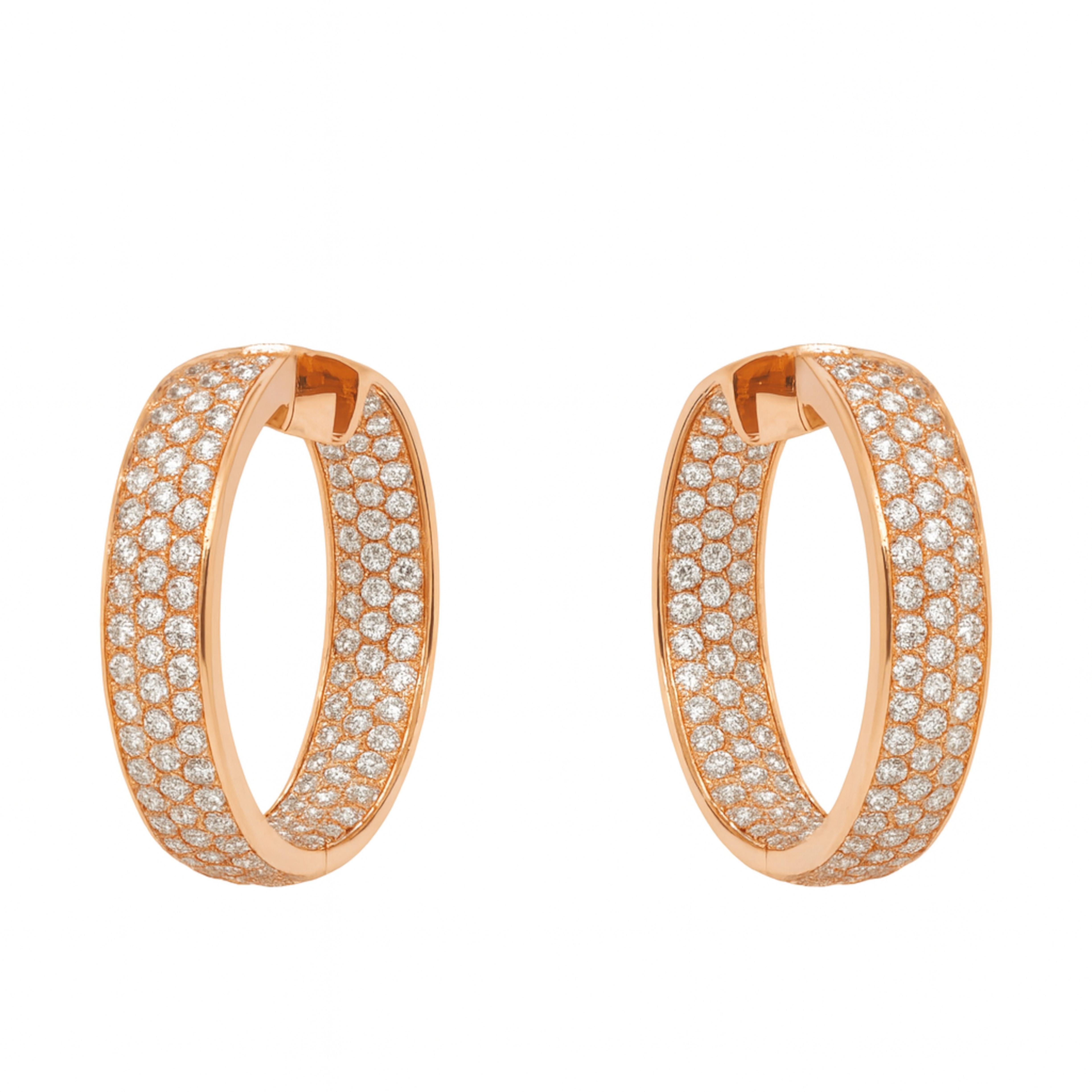 Orecchini a cerchio con diamanti in oro rosa 18K - 5,69 carati In condizioni ottime in vendita a Chicago, IL