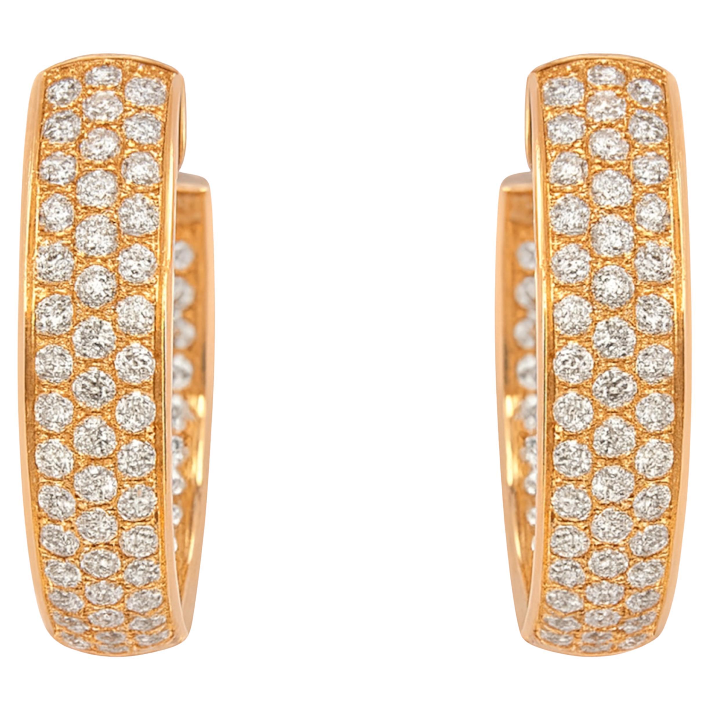 Orecchini a cerchio con diamanti in oro rosa 18K - 5,69 carati in vendita