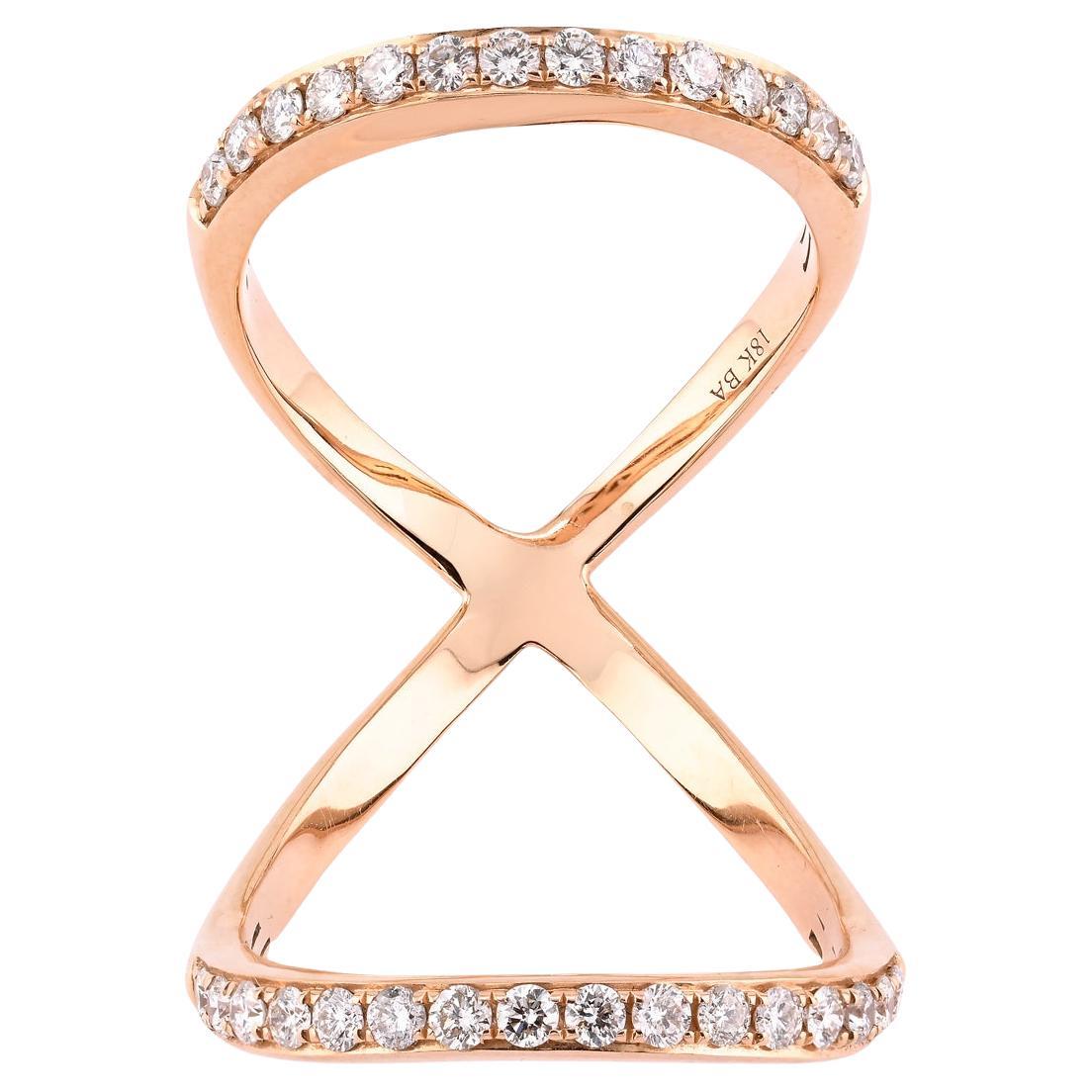18K Rose Gold Diamant Loop Bypass Ring im Angebot