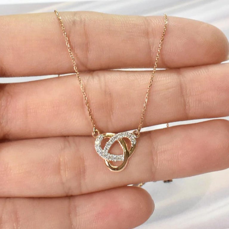 18k Gold Diamond Love Knot Necklace Bride Necklace For Sale at 1stDibs