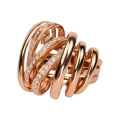 18k Rose Gold Diamond Multi Band Crossover Twist Wide Statement Cocktail Ring