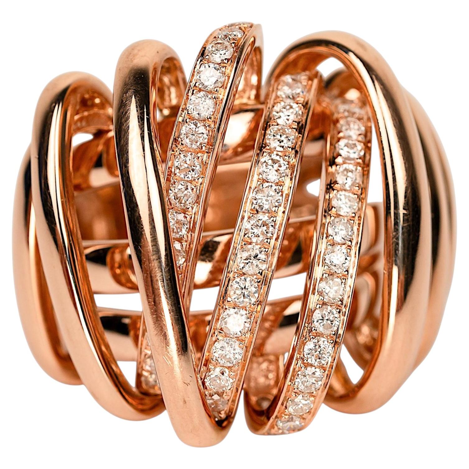 18k Rose Gold Diamond Multi Band Crossover Twist Wide Statement Cocktail Ring