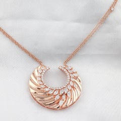 18K Rose Gold 2.99ct Natural Diamond Crescent Pendant Necklace, Anniversary Gift