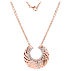 18K Rose Gold 2.99ct Natural Diamond Crescent Pendant Necklace, Anniversary Gift