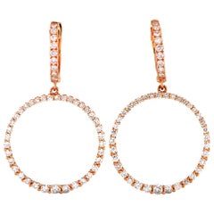 18 Karat Rose Gold Diamond Openwork Round Dangle Hinged Snap Earrings