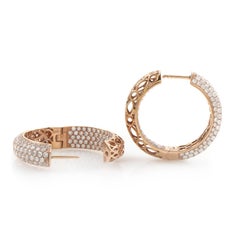 18 Karat Rose Gold Diamond Pave Hoop Earrings PM-13