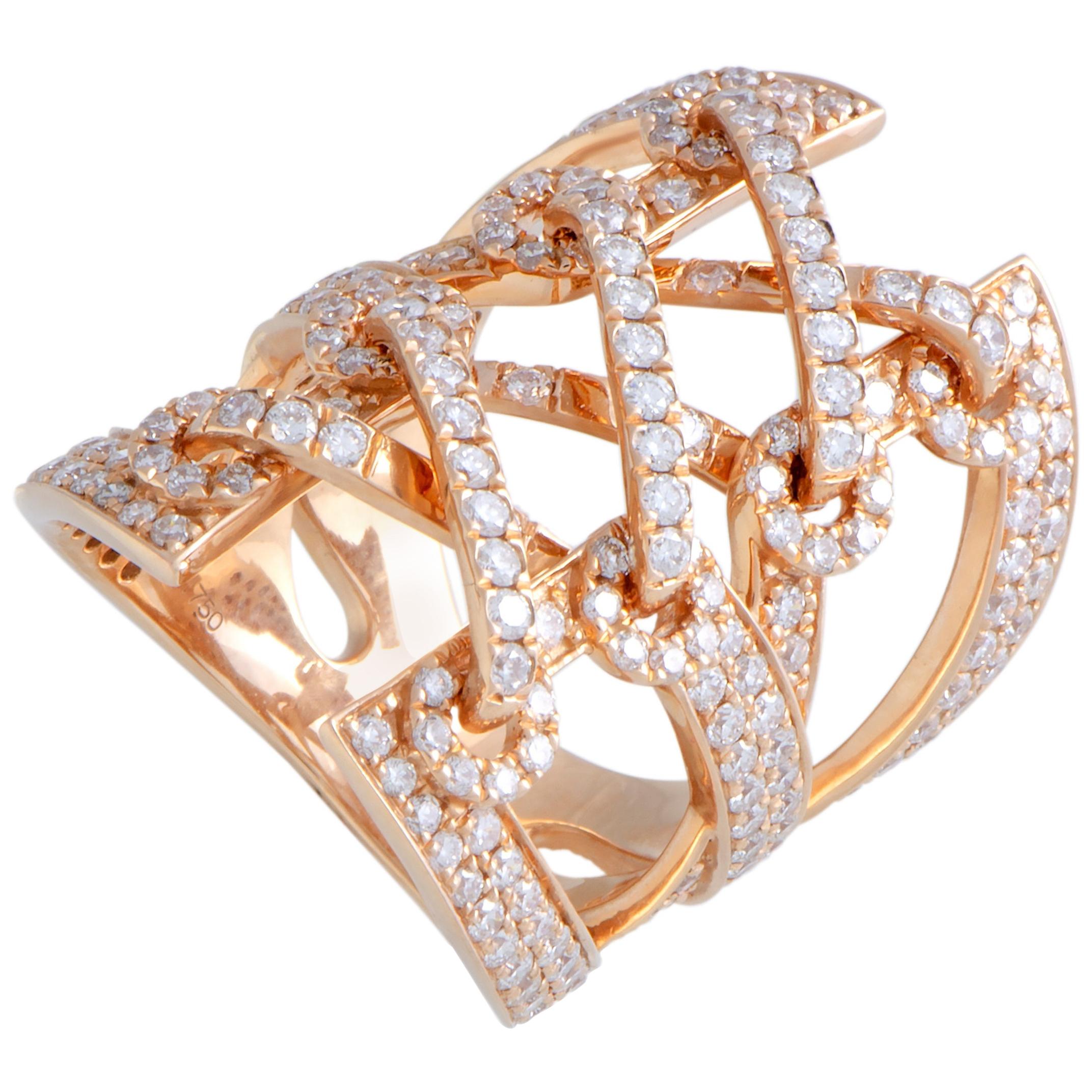 18 Karat Rose Gold Diamond Pave Wide Band Ring
