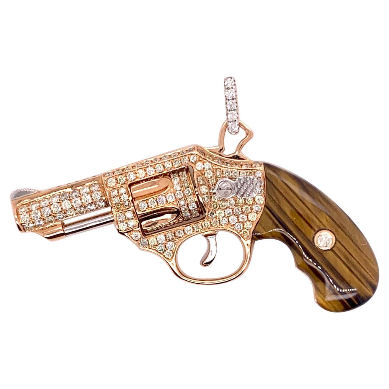 Diamond Chain Gun 18k Rose Gold Diamond Revolver Gun Pendant For Sale at 1stDibs | rose ...