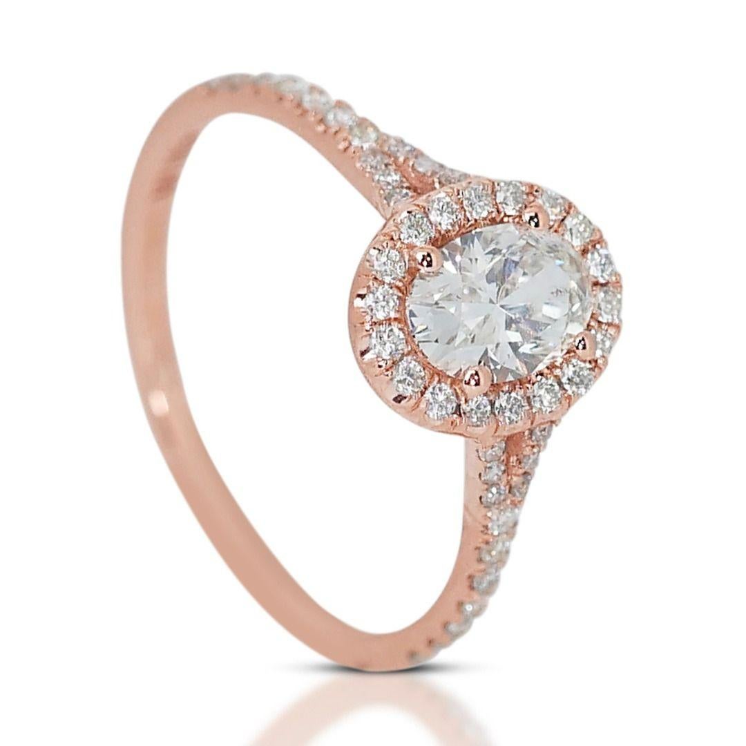 Oval Cut 18K Rose Gold Diamond Ring with Natural Diamonds For Sale