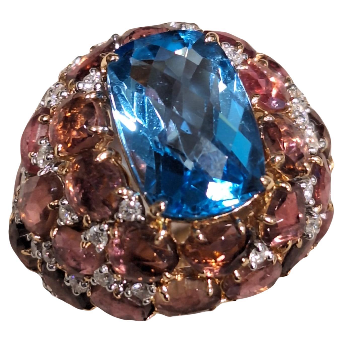 18K Rose Gold Diamond Ring with Tourmaline