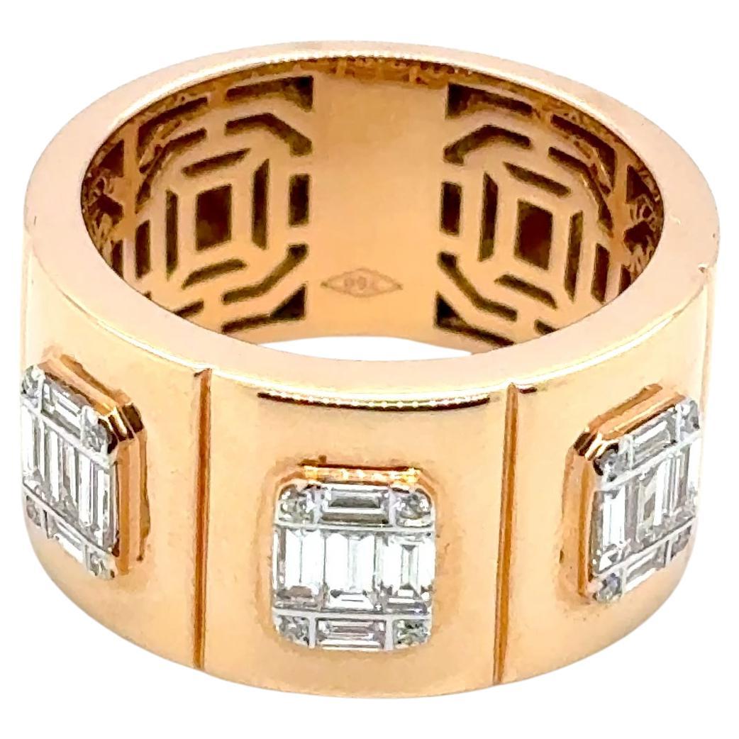 18k Rose Gold Diamond Round Cts 0.04 and Baguette Cts 0.59 Engagement Ring For Sale