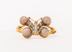 18K Rose Gold, Diamond, Ruby, and Pearl Butterfly-Form Bangle