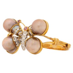 18K Rose Gold, Diamond, Ruby, and Pearl Butterfly-Form Bangle